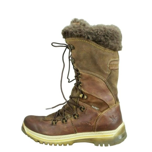 Santana Shoes - Santana Morella Brown Leather Lace Up Side Zip Faux Fur Winter Boots Sz 7